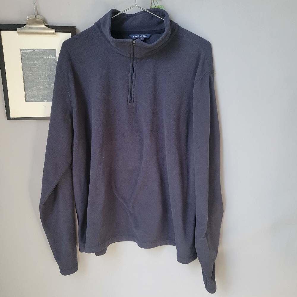 Lands' End 1/4 Zip Up Fleece Pullover Long‎ Sleeve Jacket Navy Blue L